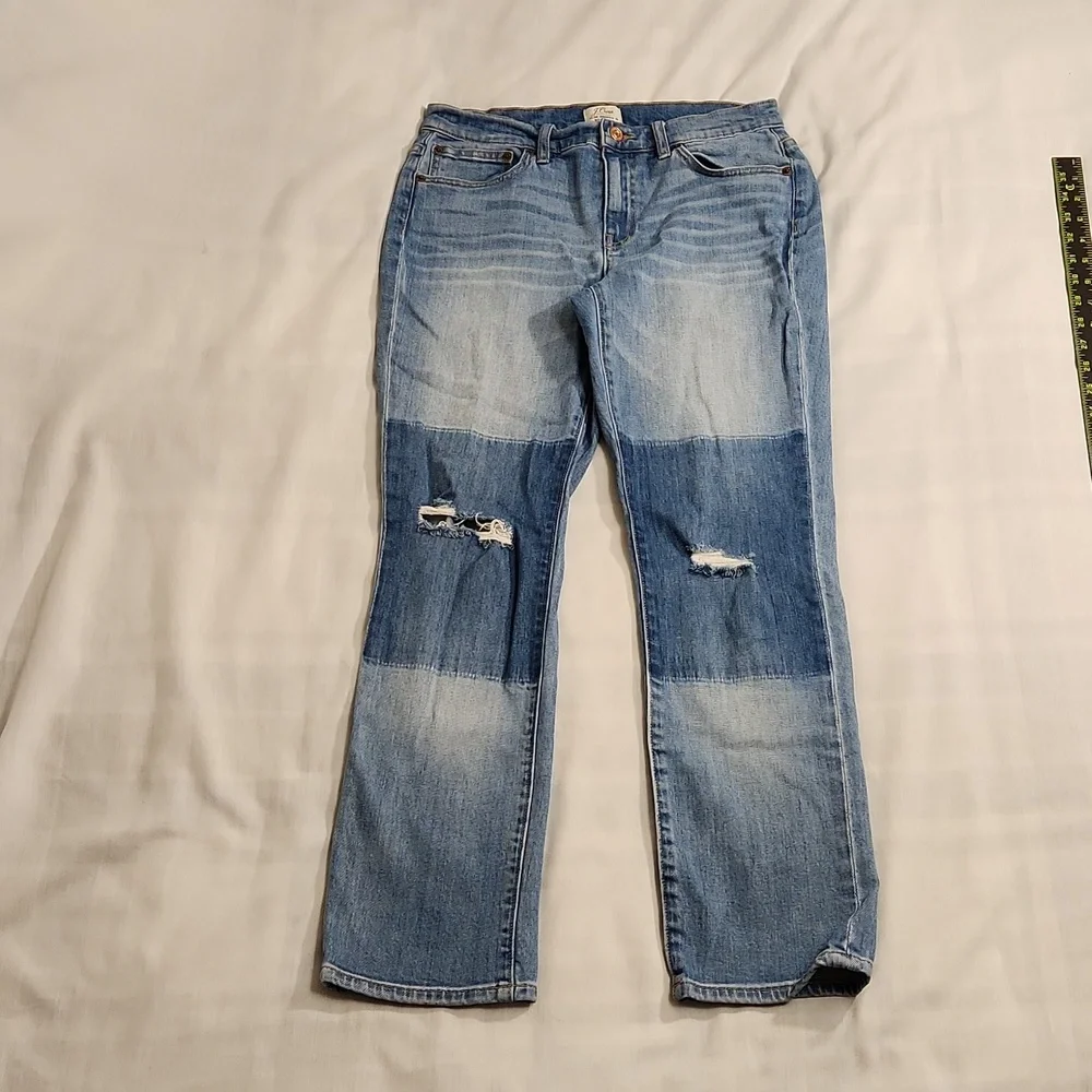 J. Crew jeans Slim Broken in Boyfriend women's size‎ 26 patchwork denim